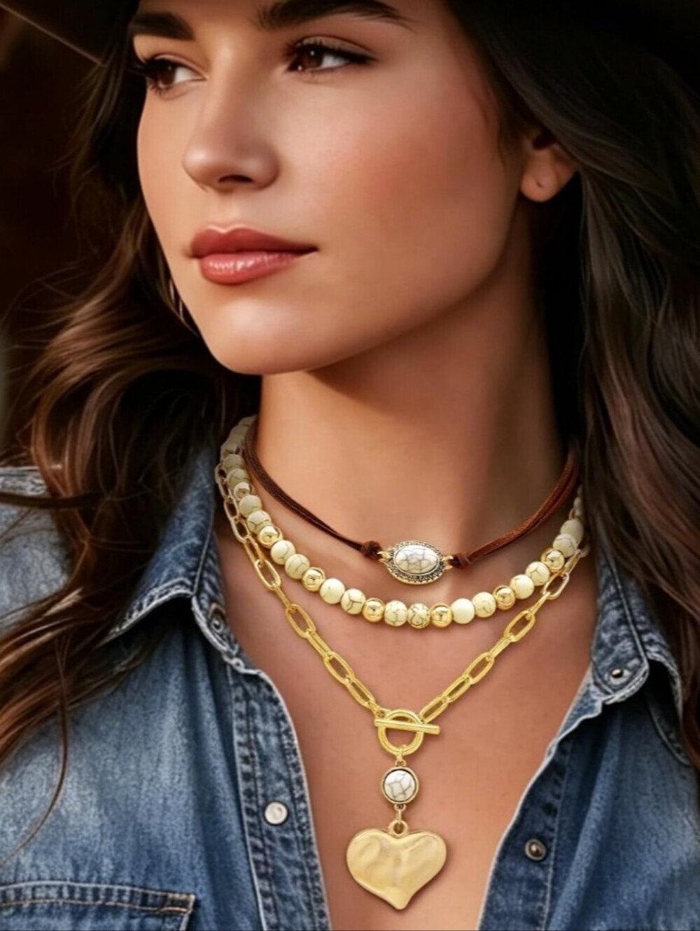 Gold Layered Heart Pendant Necklace - Women Jewelry